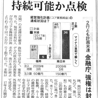 公的資金注入行　持続可能か点検　２行とも計画未達　金融庁、強権は封印